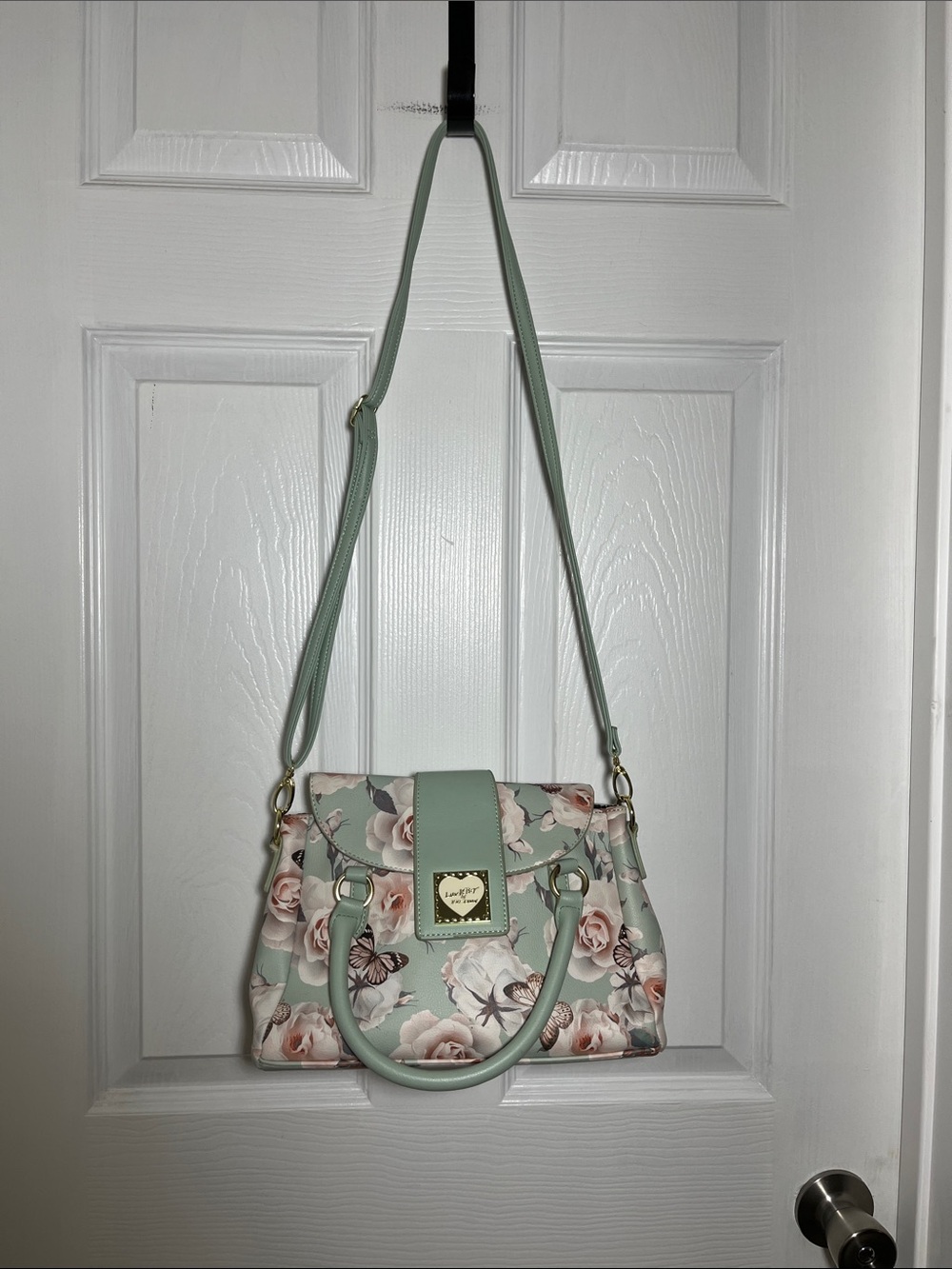 Betsey Johnson Mint Floral and Butterfly Crossbody Satchel